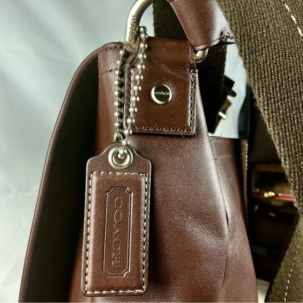 Coach Lexington Brown Mahogany Unisex Men Leather‎ Map Messenger Bag Work NWT